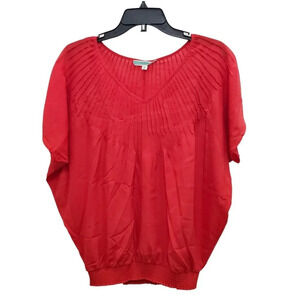 Nordstrom |‎ Pleione Women's Red Pintucked Smocked Hem V-neck Dolman Top Size S